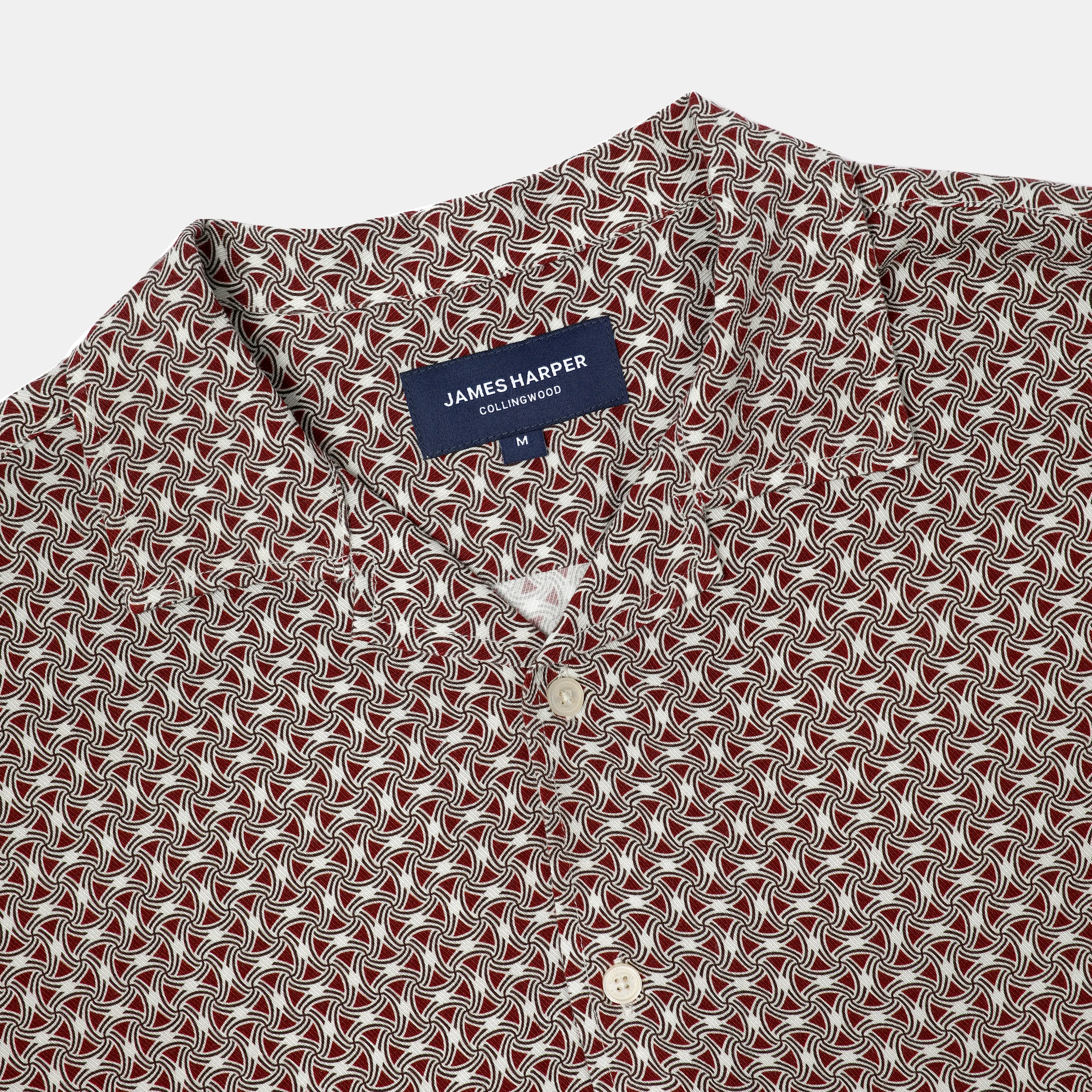 Relaxed Fit Merlot Cuban Collar Border Shirt