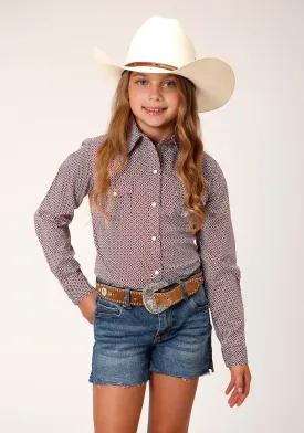 Roper Girls Climbing Diamond Red Cotton Blend L/S Shirt