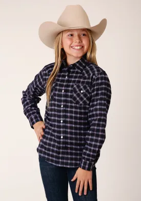 Roper Girls Unlined Plaid Blue 100% Cotton L/S Shirt