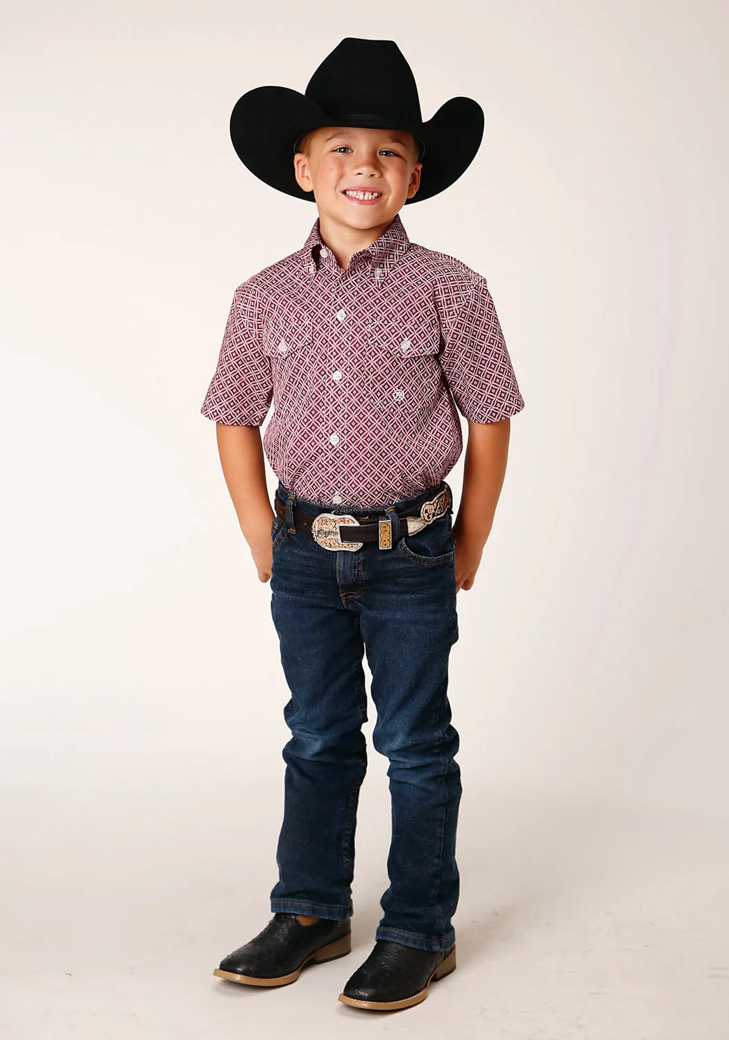 Roper Kids Boys Diamond Foulard Red 100% Cotton S/S Shirt