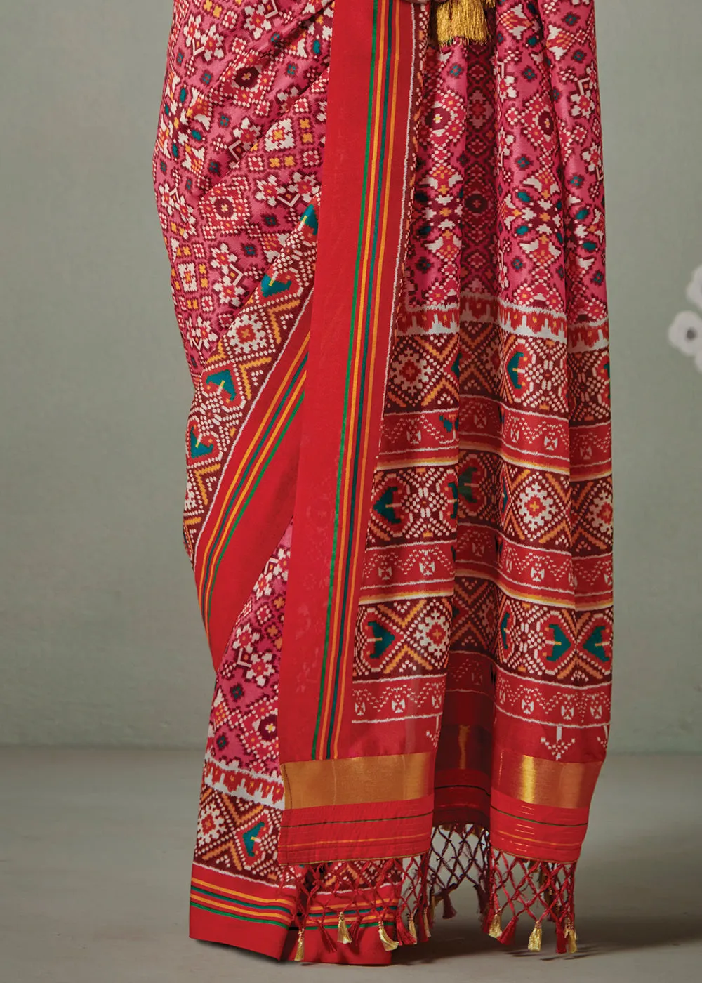Shades Of Red Patola Printed Tussar Silk Saree