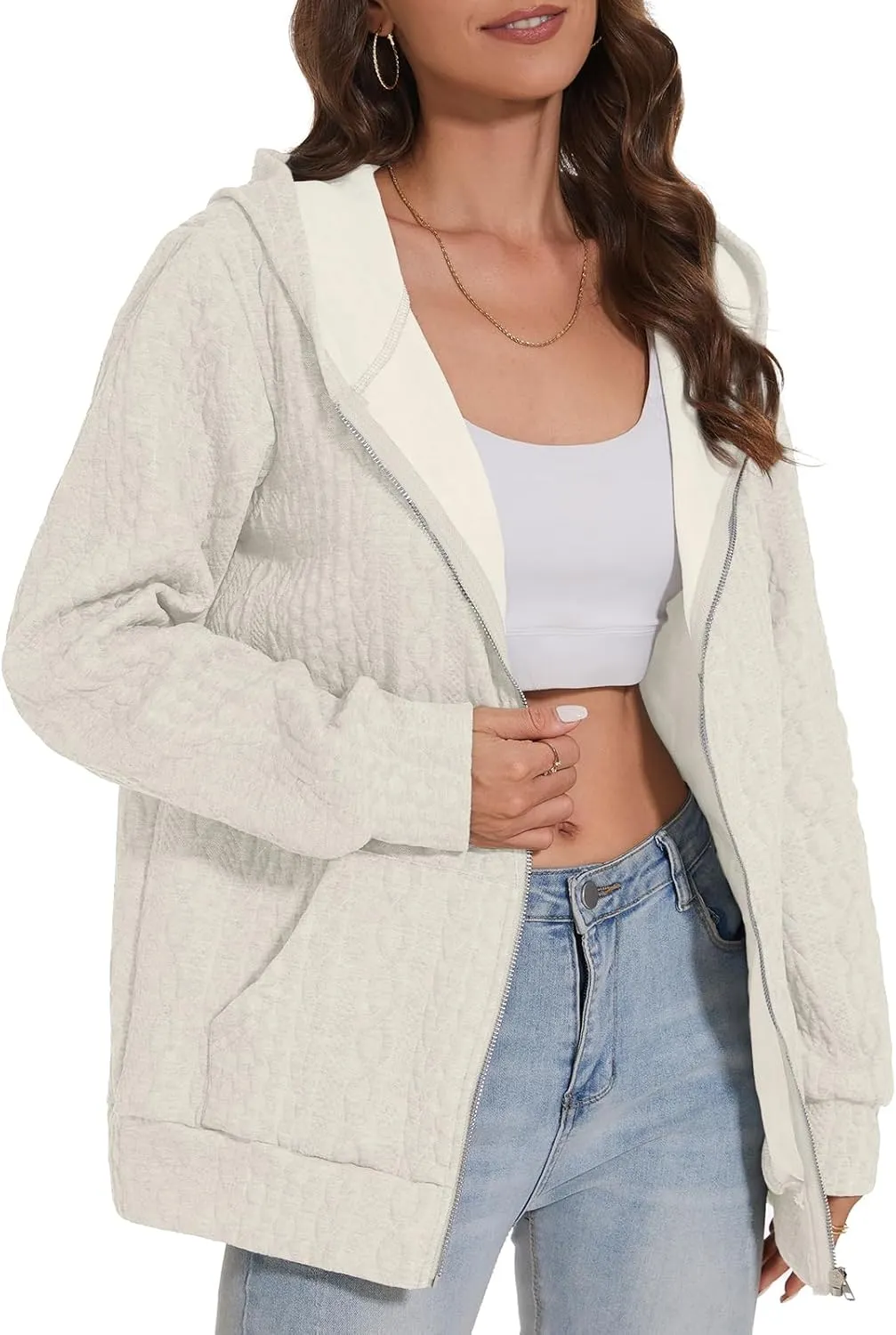 TBA Zip Up Cardigan Sweatshirts for Women Long Sleeve Lightweight Hoodie Oversized Casual Hoodies Sweater Fashion Jackets
