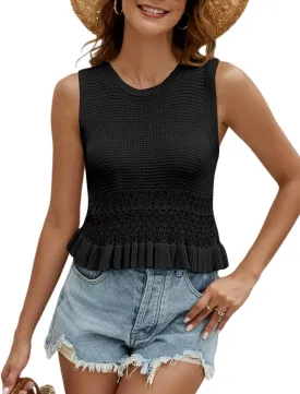 VIMPUNEC Womens Summer Crop Tank Tops Cute Knit Sweater Vest Crochet Sleeveless Pullover Top