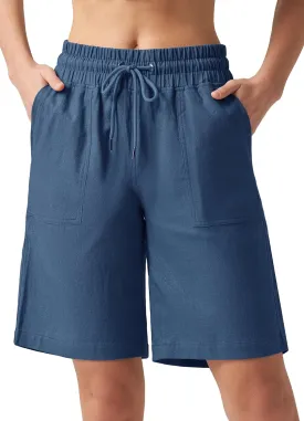 Willit Women's Linen Shorts Casual Bermuda Long Linen Shorts High Waisted Comfy Summer with Pockets 5" 10"