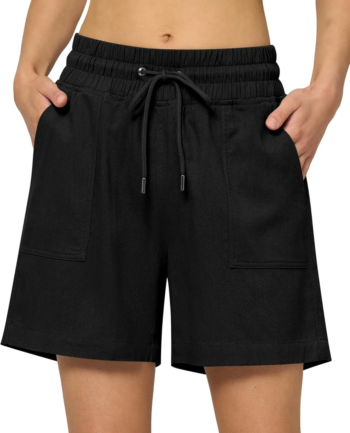 Willit Women's Linen Shorts Casual Bermuda Long Linen Shorts High Waisted Comfy Summer with Pockets 5" 10"