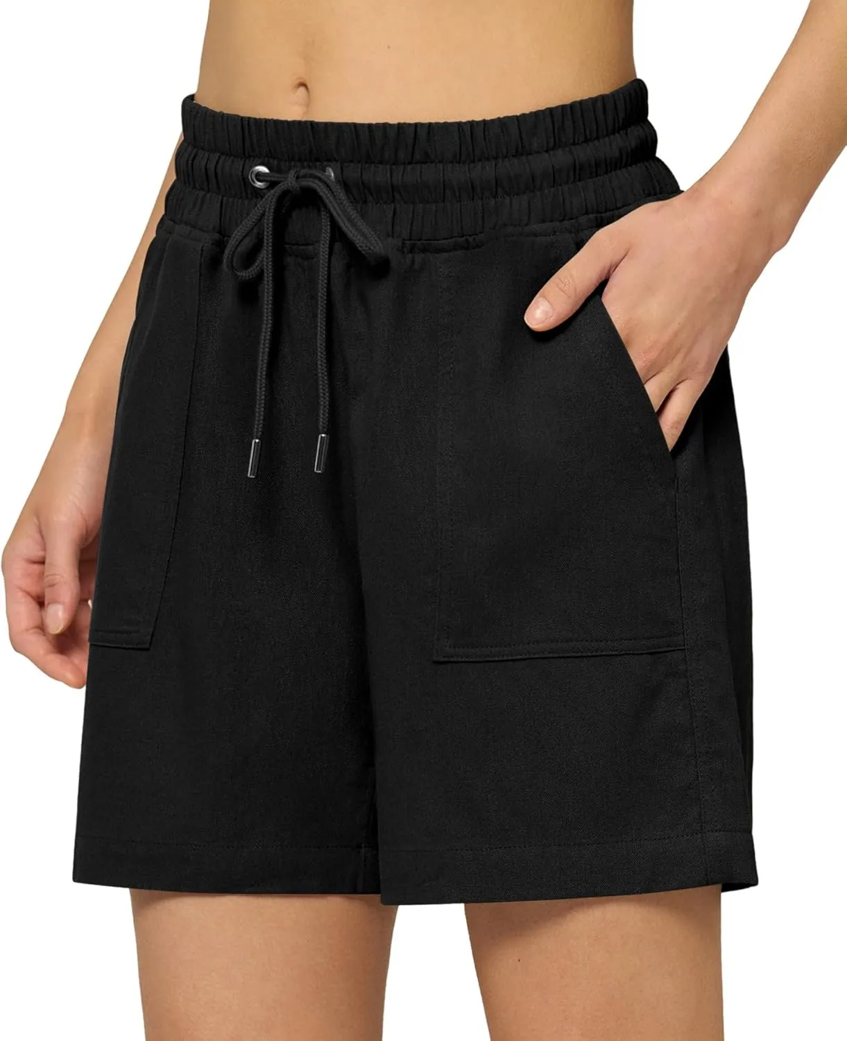 Willit Women's Linen Shorts Casual Bermuda Long Linen Shorts High Waisted Comfy Summer with Pockets 5" 10"