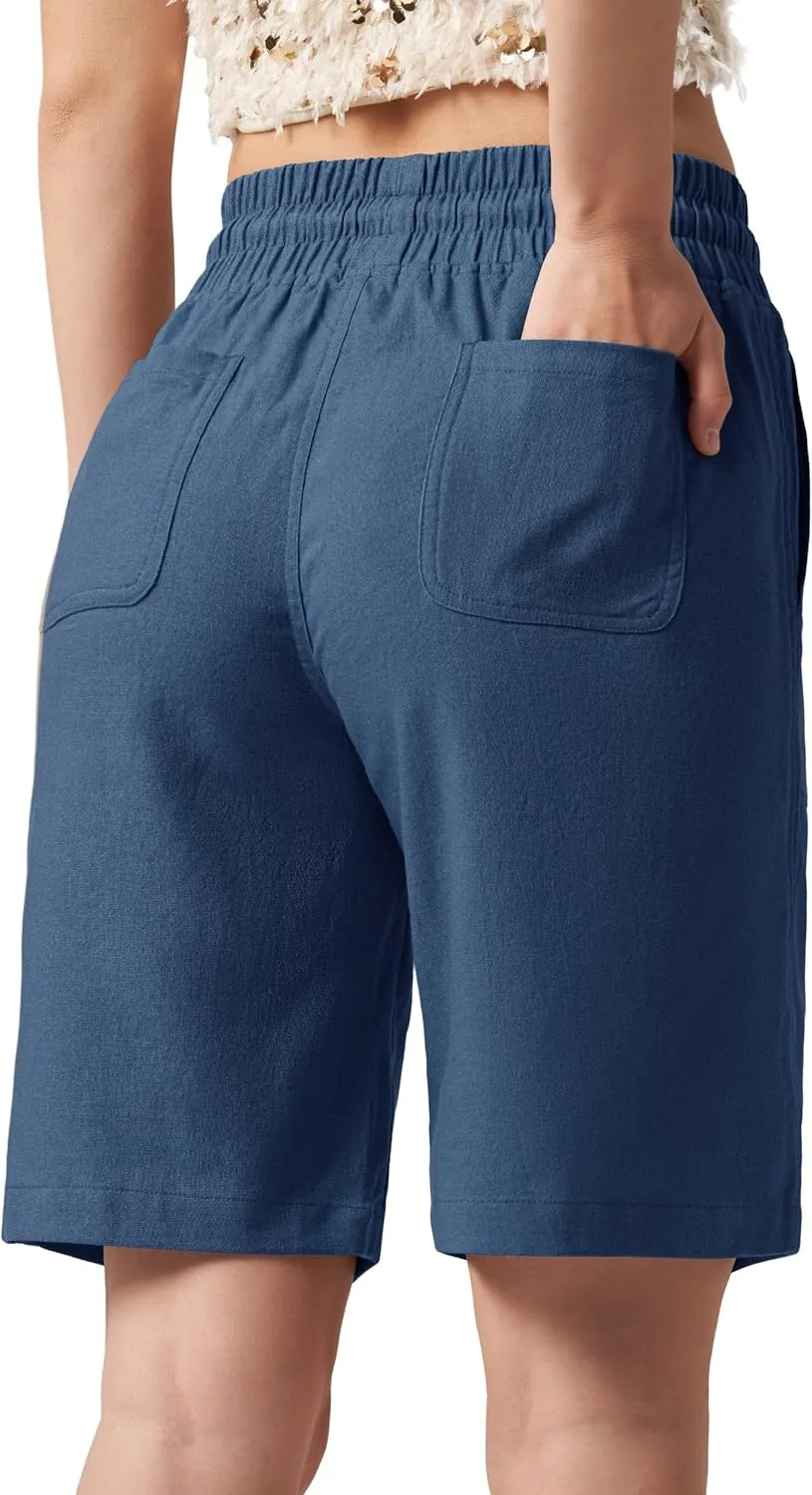 Willit Women's Linen Shorts Casual Bermuda Long Linen Shorts High Waisted Comfy Summer with Pockets 5" 10"