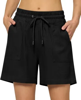 Willit Women's Linen Shorts Casual Bermuda Long Linen Shorts High Waisted Comfy Summer with Pockets 5" 10"