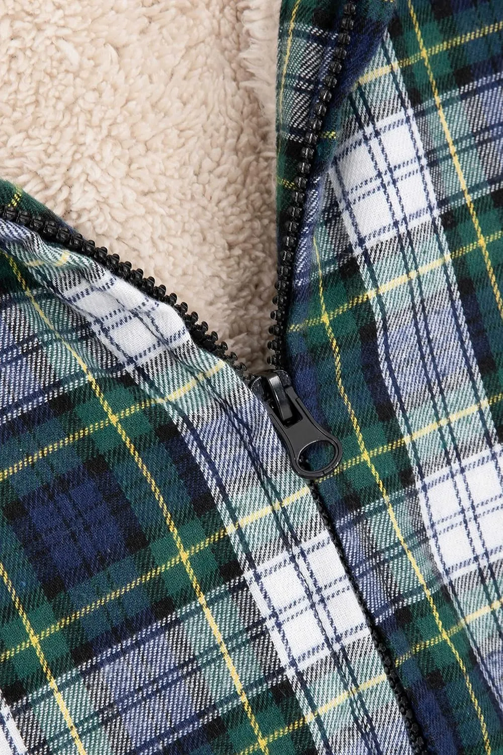 ZENTHACE Womens Sherpa Lined Flannel Jacket Full Zip Up Hooded Flannel Plaid Shirt Jacket with Side Pockets