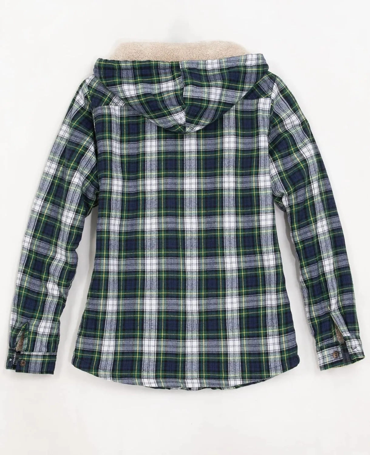 ZENTHACE Womens Sherpa Lined Flannel Jacket Full Zip Up Hooded Flannel Plaid Shirt Jacket with Side Pockets